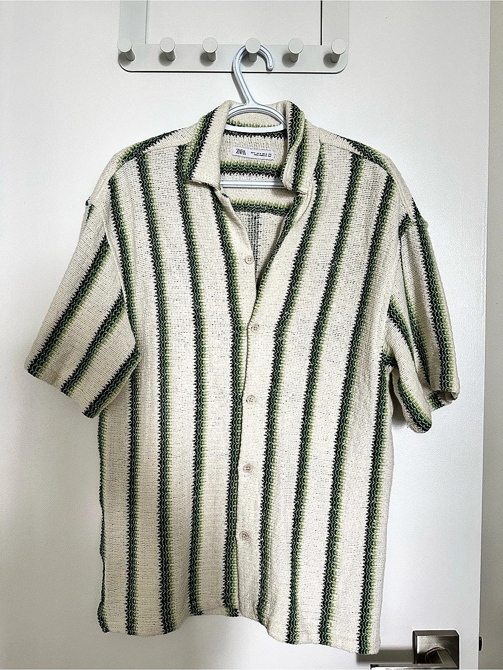 Zara Striped Knit Shirt in Green & Cream Size Medium